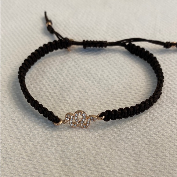 Stella&Dot Sidewinder Brown Pulley Cord Bracelet Rose Gold Crystal Snake Charm - Picture 1 of 6